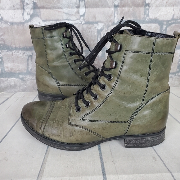Remonte Shoes - Remonte Leather Lace Up Ankle Boots Olive 36